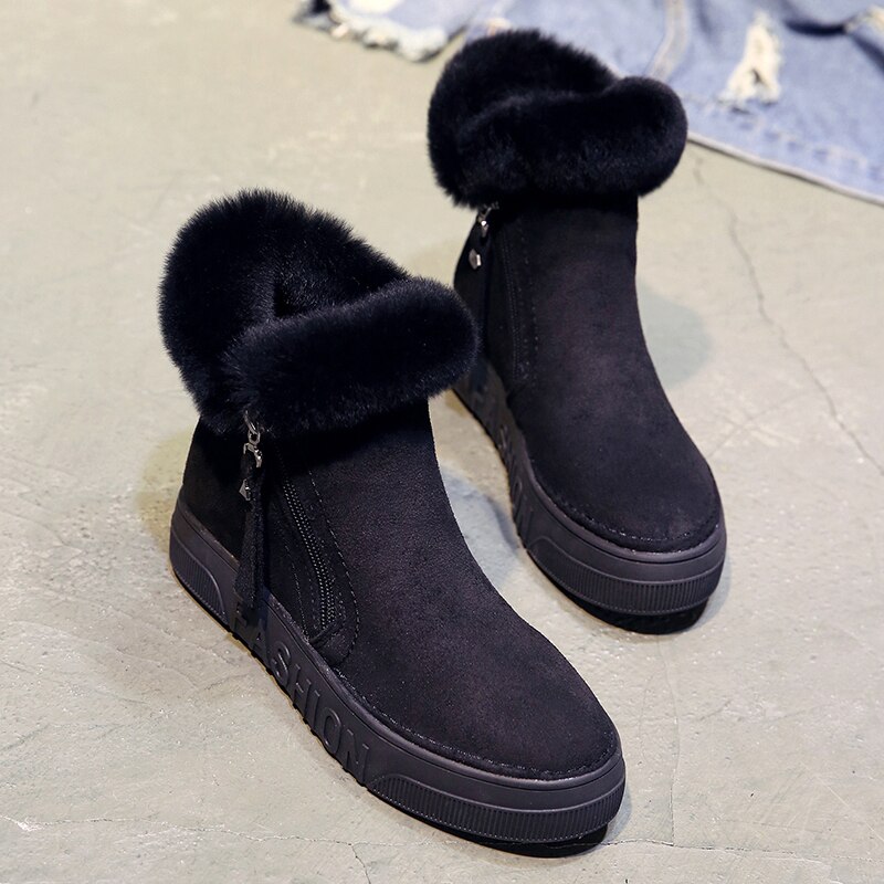 Dam vinter ankelstövlar dragkedja flock plattform snö dam plysch sneakers lediga platta skor kvinna skor gummi botas mujer