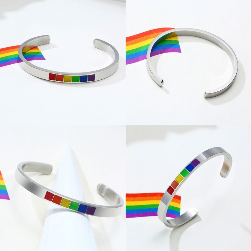 6Mm Regenboog Liefde Pride Bangle Armbanden Lesbische &amp; Gay Rvs Emaille Lgbtq Manchet Armband Mode-sieraden