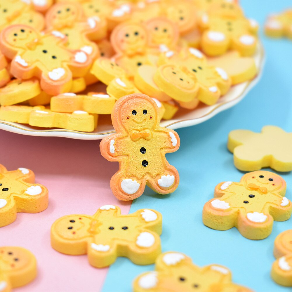 10Pcs Kawaii Gingerbread Man Cookies Resins Christmas Decoration Accessories Flatback Cabochon For Decor DIY Scrapbooking Craft
