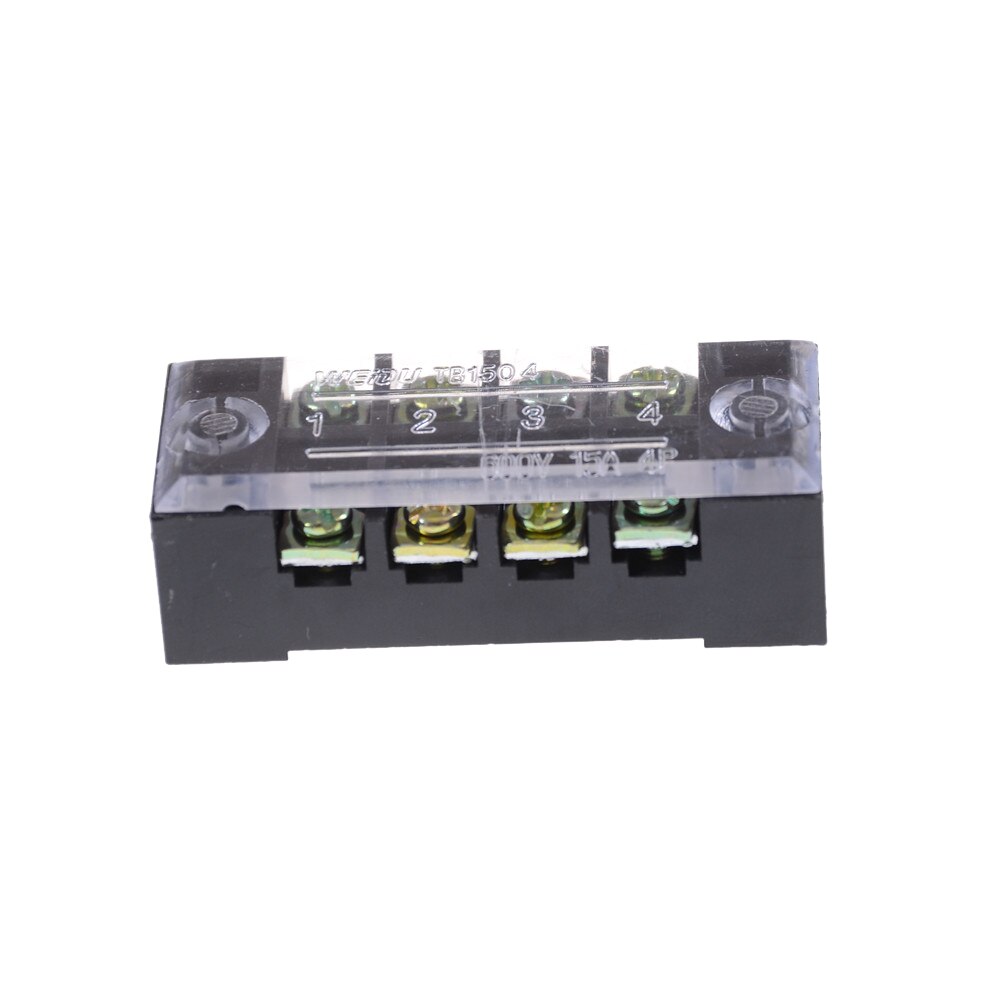 3pcs/lot Dual Row 4 Position Screw Terminal Block Strip 600V 15A w Cover TB-1504 Barrier Terminal Block