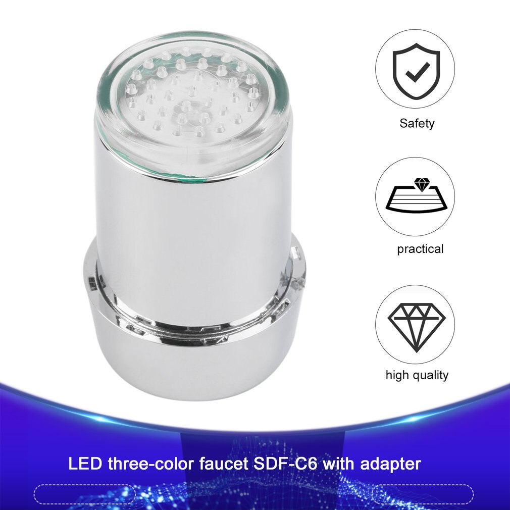 Lyser upp led vattenkran bytande glöd kök dusch kranvatten sparande nyhet självlysande kran munstycke huvud badrumslampa: Rgb med adapter