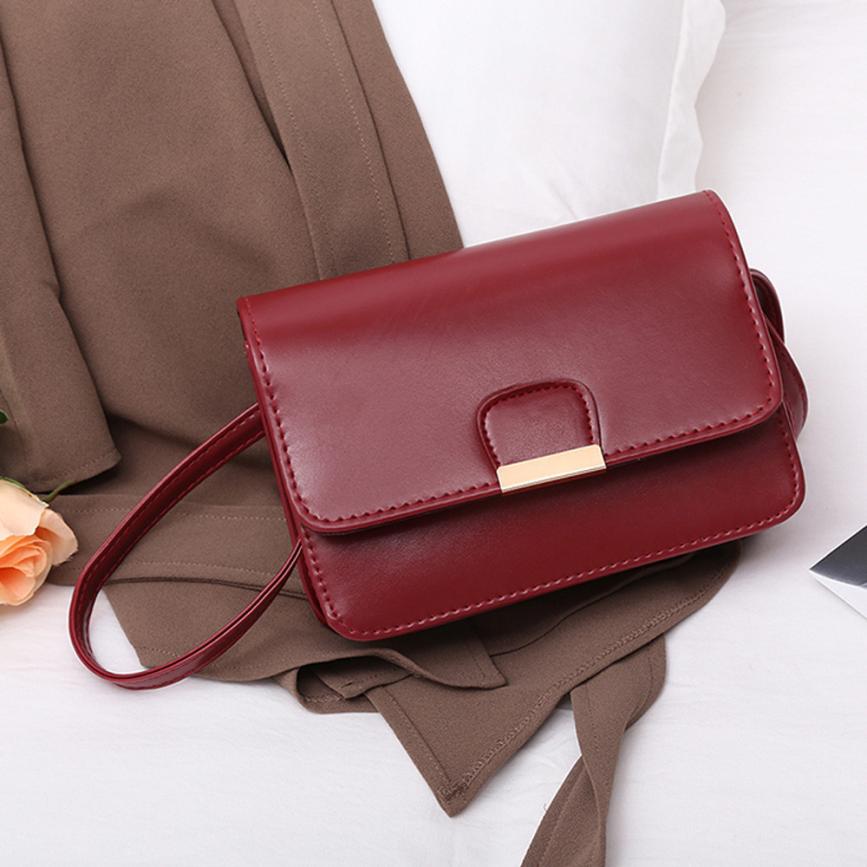 Leather Shoulder Bags Women's Handbag Solid Simple Small Crossbody Bags for Girls Buckle Messenger Bags bolso mujer: Red