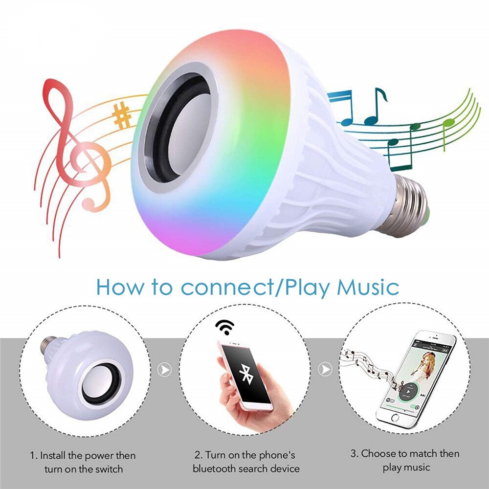 Luxury Bluetooth Speaker Smart LED Music Playing Bulb Speakers E27 RGB Light 12W Remote Control Boombox Colorful LED Speaker