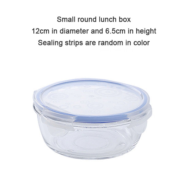 Glass Lunch Box Round Rectangle Transparent Blue Food Container Travel Portable Adults Kid Lunchbox Microwaveable 1pcs: small round