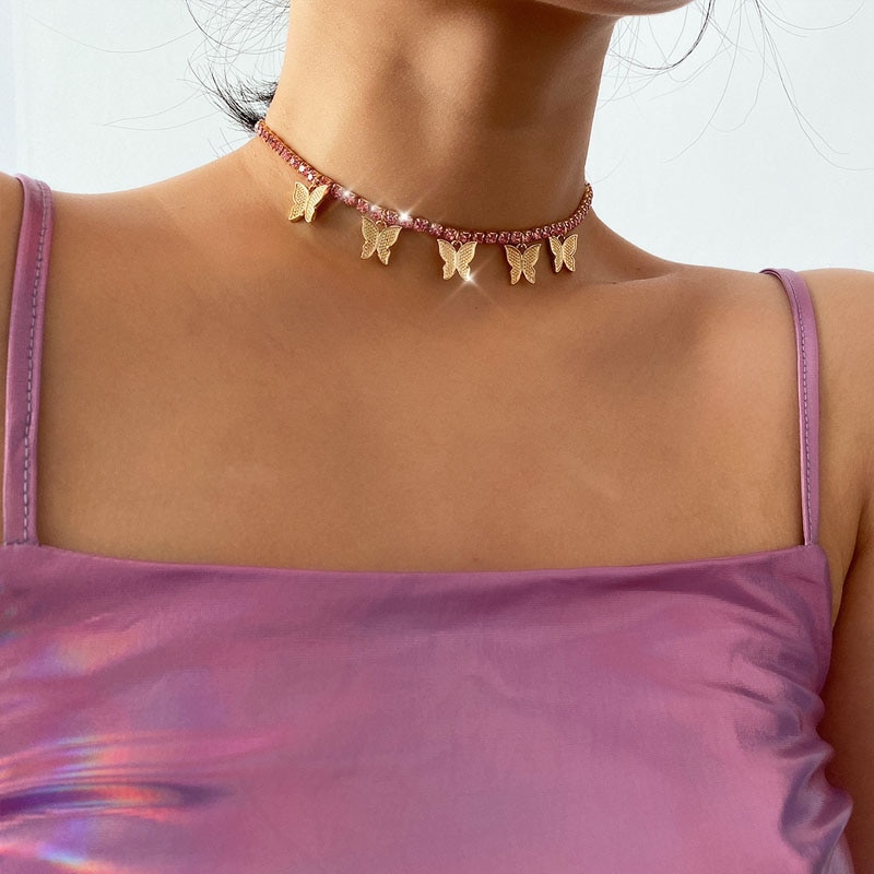 Stonefans Monarch Vlinder Ketting Hanger Rhinestone Sieraden Voor Vrouwen Bling Crystal Choker Verklaring Ketting Tennis Chain