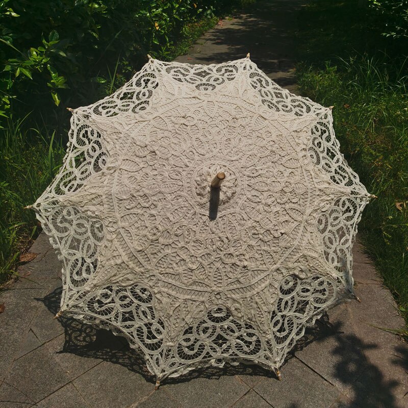Cotton Sun Batten Victorian Lace Parasol Umbrella Hook Handle Battenburg Lace Parasol Wedding