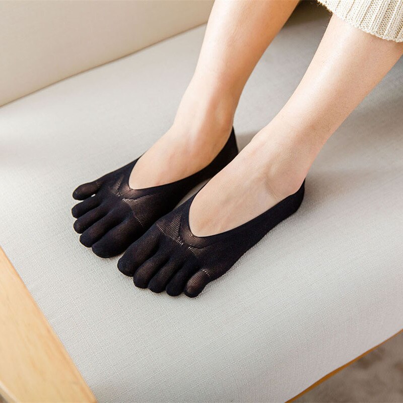 Vrouwen Zomer Vijf-Vinger Sokken Vrouwelijke Ultradunne Sok Funny Teen Onzichtbare Sokken Met Siliconen Anti-Slip Ademend Anti-Wrijving: Black