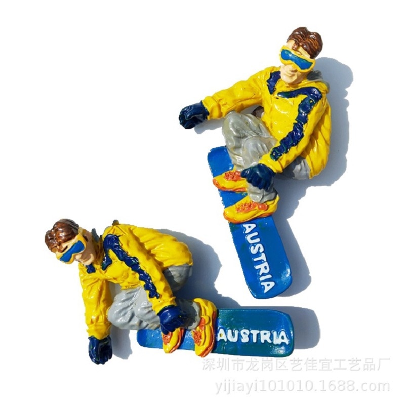 Austrian Winter Skiing Fridge Magnet Souvenir Hand Made 3D Solid Resin Crafts Magnet Refrigerator Stickers Home Decor Idea