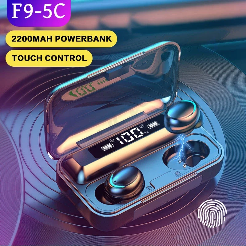 F9 Bluetooth headphones 9D stereo high bass sport earphones handfree touch control TWS wireless earbuds waterproof headset