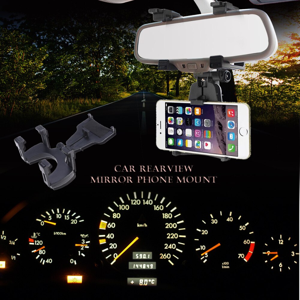 Cell Phone Car Mount Review Mirror Phone Holder Cradle Stand for GPS (Black)