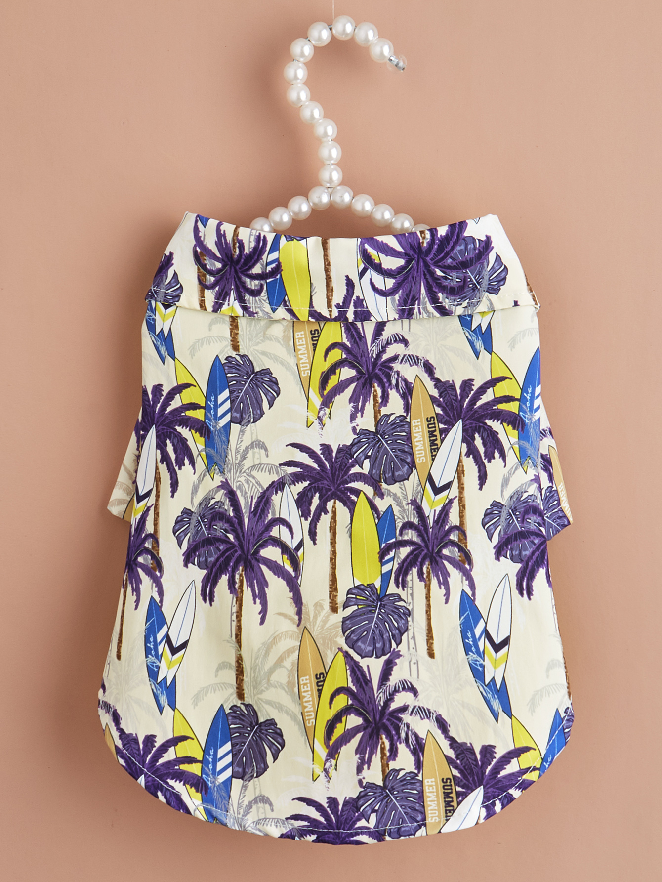 Dog Cloth for Small Dogs Coconut Tree Printed Costume Puppy with Doggie Plaid Pet Clothes Soft Apparel Attire Hawaii Style