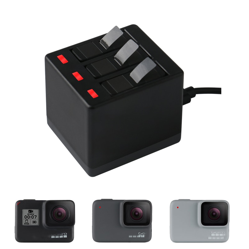 3 voies Hero 8 chargeur de batterie LED boîtier de charge boîtier de transport boîtier de batterie pour GoPro Hero 8 7 Hero 6 5 accessoires noirs