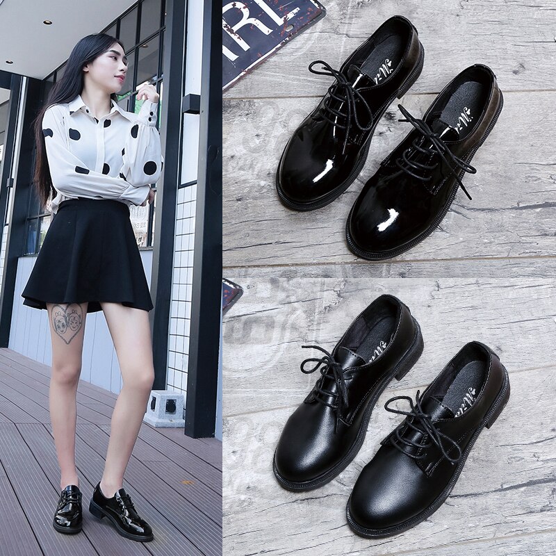 Zapatos planos de charol de estilo británico mocasines de Mujer Zapatos de tacón grueso de punta redonda para mujer zapatos