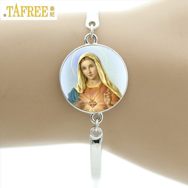 TAFREE marca nostra signora di glas bracciale vergine madre maria religiosa cattolica cupola di vetro braccialetto madonna gioielli con ciondoli D1010: VM08