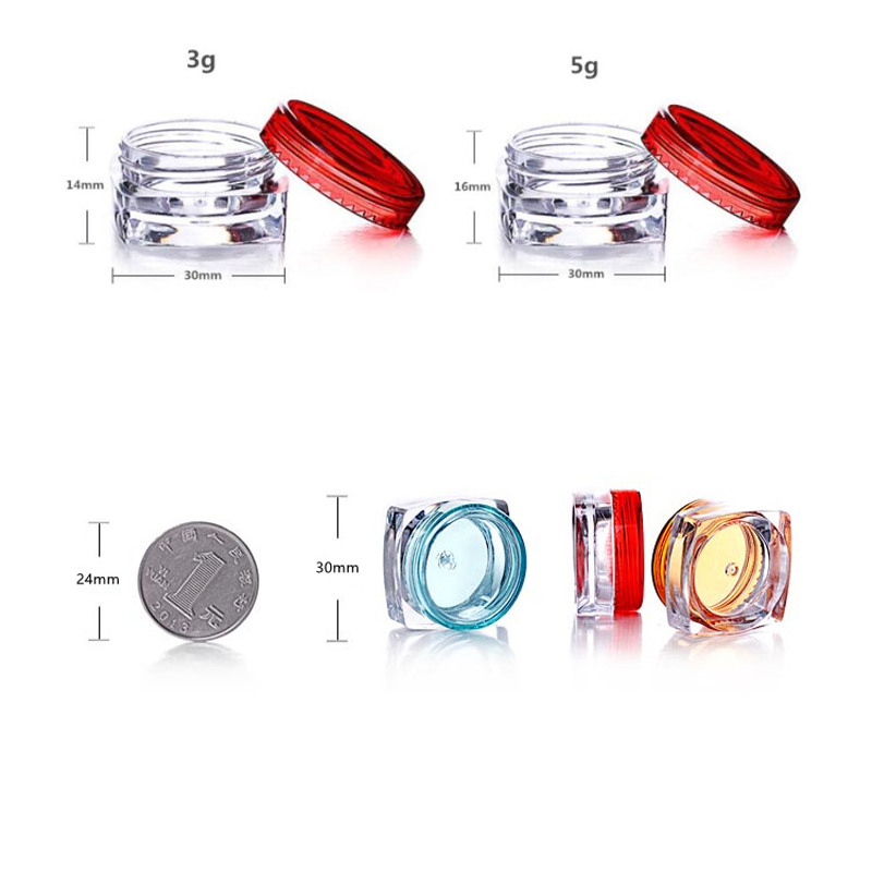 10 stuks 3g/5g lege vierkante plastic cosmetische proefpotjes, transparante potjes/flesjes, make-upcontainers geschikt voor gezichtscrème, lippenbalsem, knutselspullen en opbergartikelen.