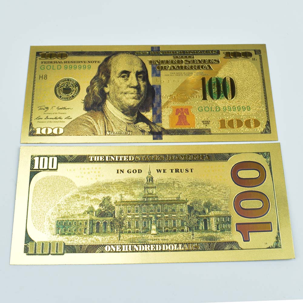 Billetes de papel de aluminio dorado con 100 dólares, billetes falsos para colección, con 100 dólares de América, 10 Uds.