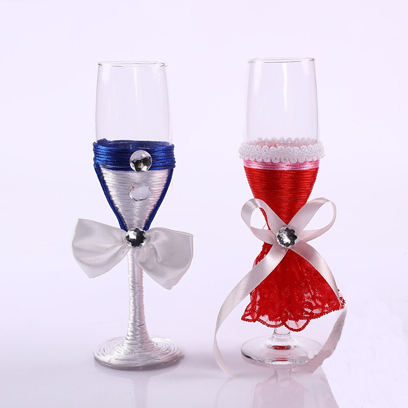 Bridal Wedding Paar Cup Koreaanse Bruiloft Wijnglas Bril Jurk Kleur Gekleurde Touw Champagne Beker Bruiloft Producten