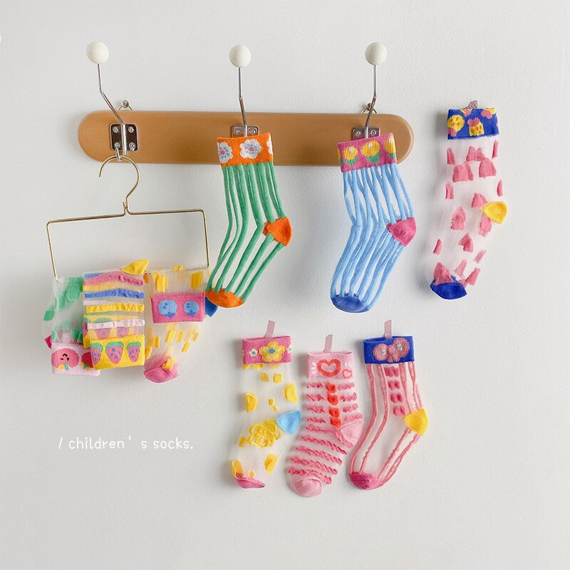 3 paia/lotto 2022 Ins calzini estivi per ragazze di nuova moda 1-8 anni calzini trasparenti per bambini calzini estivi per bambini morbidi