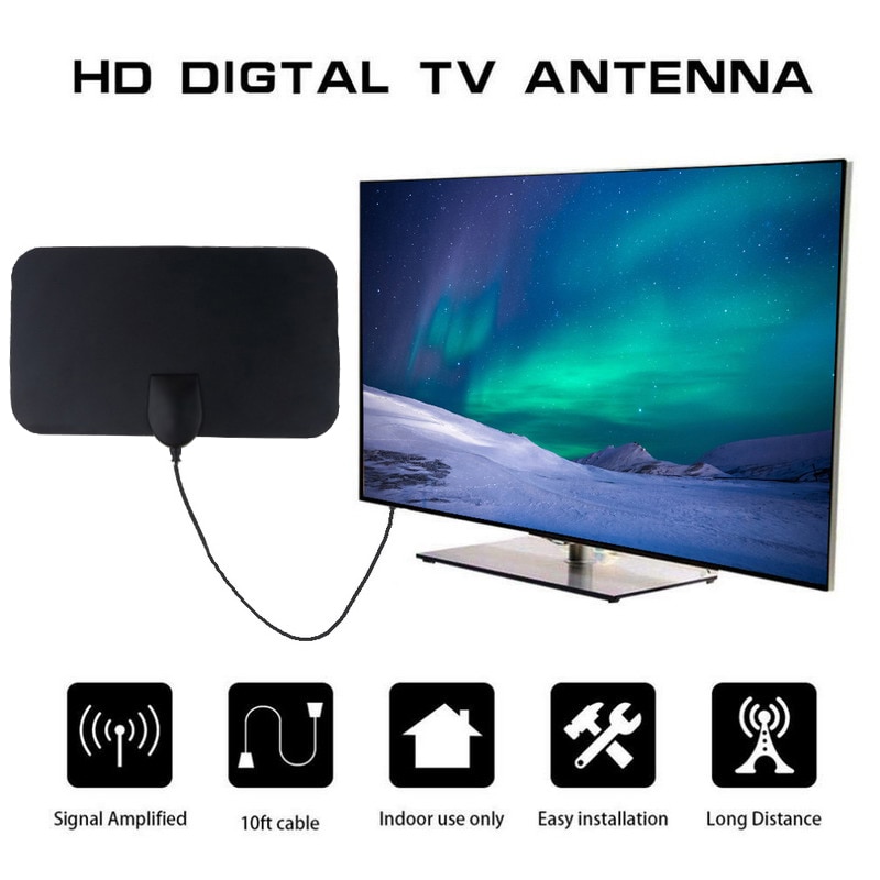 4K Flat Indoor TV Antenna HD 120X210mm Digital Indoor Aerial HDTV Antenna 50 Miles High Booster Signal Capture for TV Universal