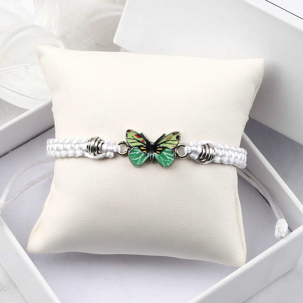 Neue Nette GrüNe Schmetterling Frauen Armbinde Handgemachte Weiß Schwarz Faden Schnur Seil Geflochtene Charme Armbänder für Mädchen Schmuck