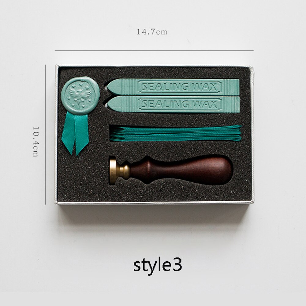 1 sæt retro lak forsegling voks stempel sæt æske konvolut diy håndlavet bånd forseglingsstempel: Stil 3