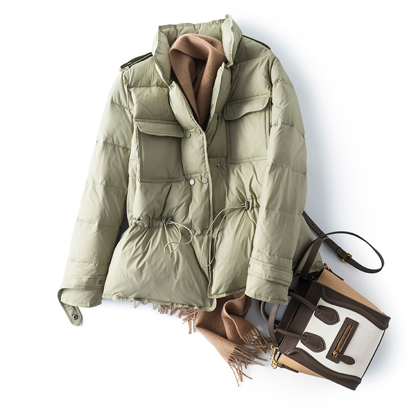 Winter damen ultraleicht daunenjacke weiße entendaunenmantel langarm warmer daunenparka damen zweireiher oberbekleidung: Hellgrün / M