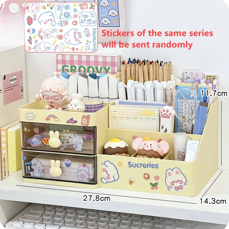 Caja de almacenamiento de cosméticos de escritorio, cajón organizador, estante de almacenamiento de oficina, papelería, portalápices de escritorio, organizador de cajón de conejito, bonito Kawaii: Rojo