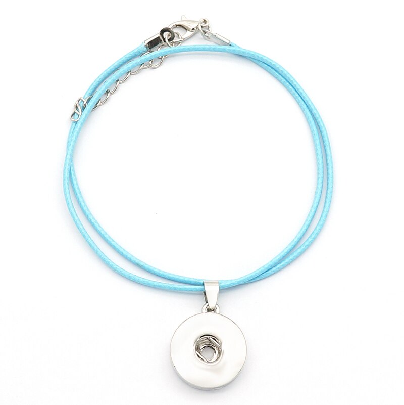 simple Beauty colorful Wax line rope Snap necklace Collar 42cm Lobster Buckle fit DIY 18MM snap buttons DJ0164: light blue