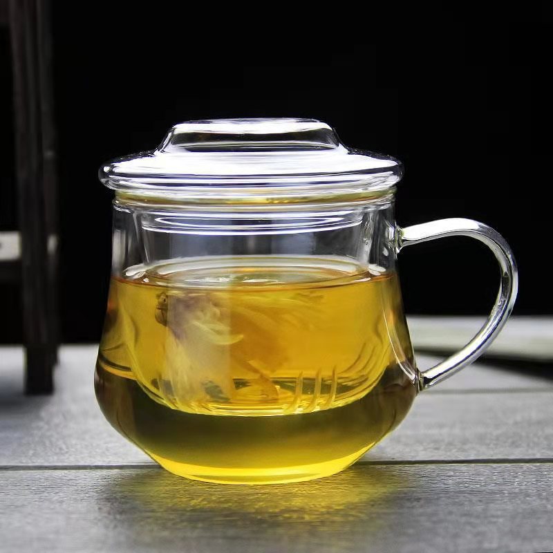 Glass Tea Infuser Cup With Transparent Filter Handle Bamboo Lid Heat-resistant Flower Teacup Office Tea Mug Drinkware: 320ml  cup