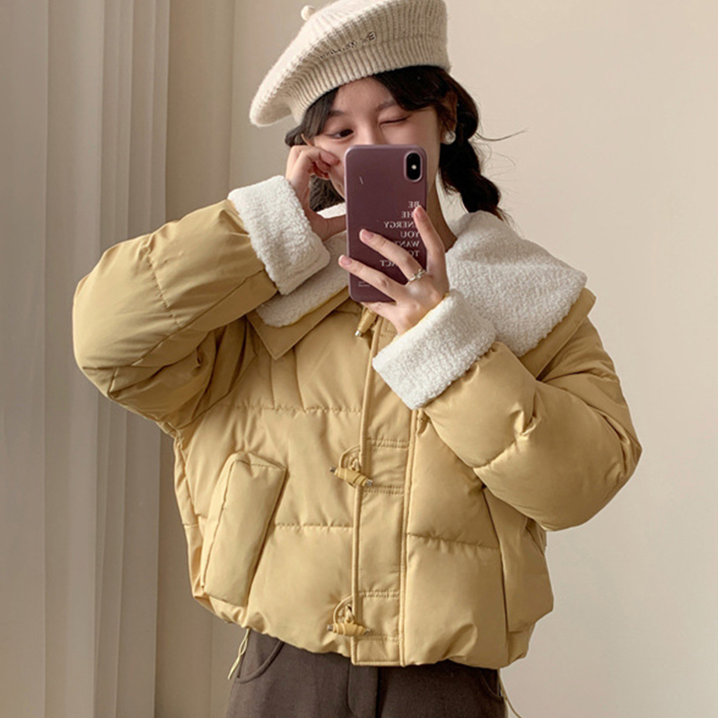 Chic Faux Lamb Wool Collar Parkas for Women Winter Mix Color Cotton Padded Jackets Woman Pockets Warm Parkas Female