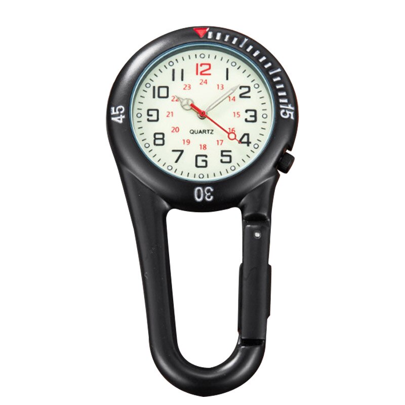 Clip on Carabiner FOB Watch Clock for Hiking Mountaineering Outdoor Backpack: Black