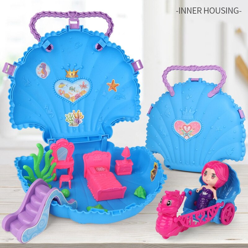 13Pcs Draagbare Satchel Meisjes Spelen Set Speelgoed Kinderen Shell Opslag Huis Speelgoed Puzzleimulation Speelhuis Speelgoed