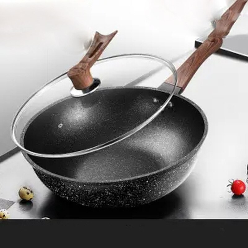 Maifan Stone Wok Non-stick Pan Pan Zonder Vette Rook Kookpot Inductie Kookplaat Gas Fornuis Huishouden Ijzeren Pan non Stick Pan