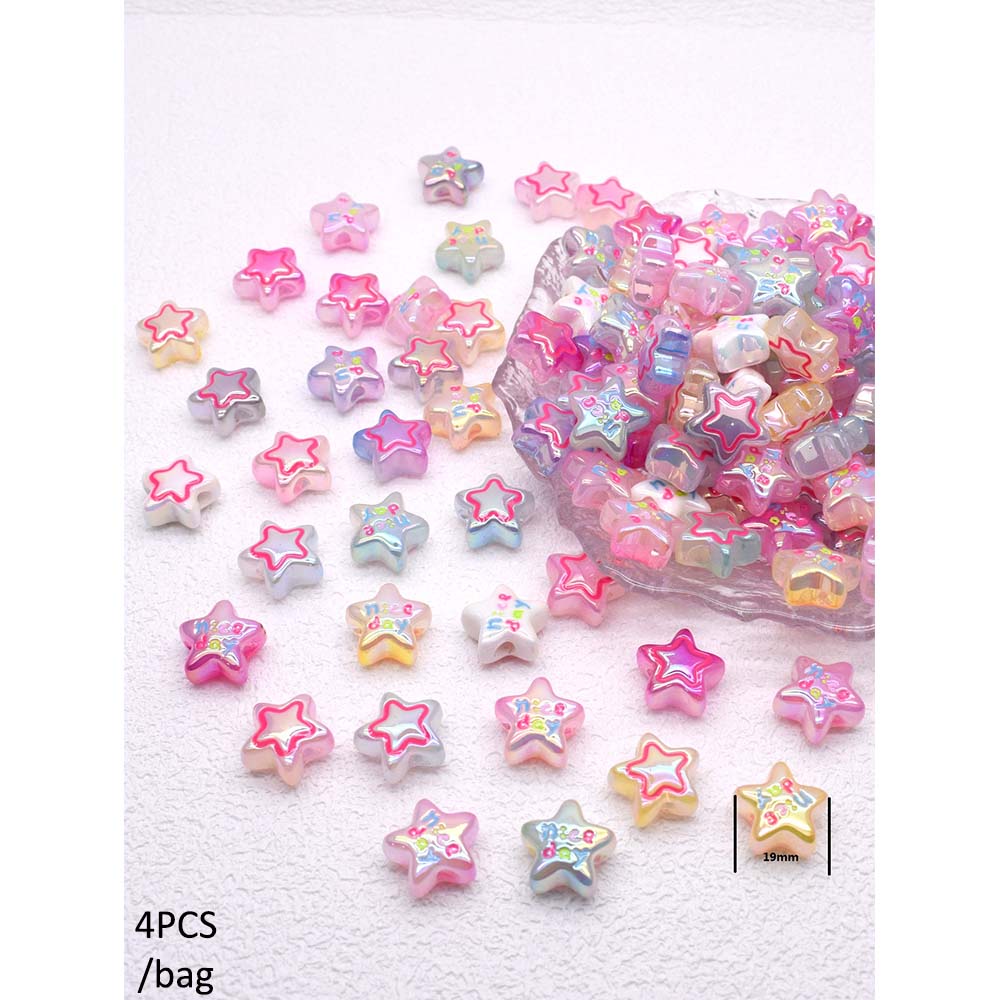 4/10pcs/bag Acrylic Beads Heart Star Flower Beads Color Painting Loose Spacer Beads for Jewelry Making DIY Phone Chain Bead Pen: Blue