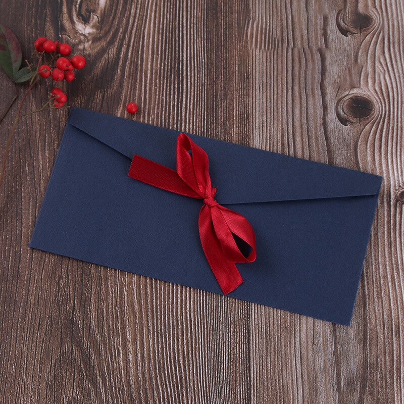 Bowknot Ribbon Pearl Paper Card Envelopes Large Kraft Envelopes for Wedding Invitation Postcard Cards 1PC: blue L 20x11cm