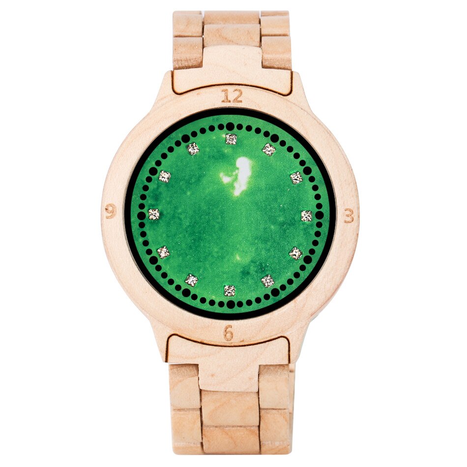 Led lys display træ ure elektronisk dame fuld træ armbånd ur foldespænde dame armbåndsur: Model 2