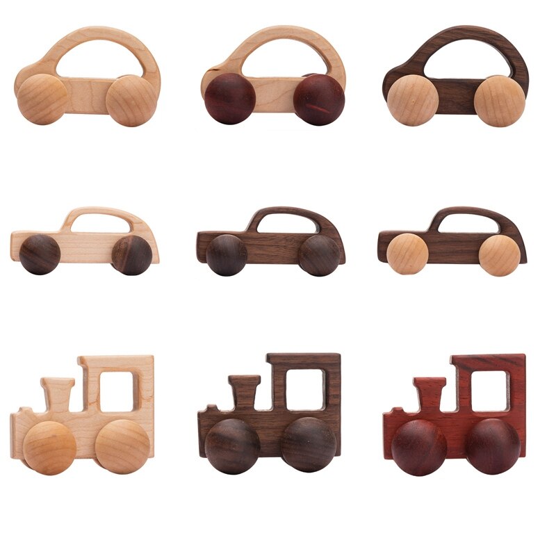 3Pcs Holz Spielzeug Montessori Pädagogisches Buche Zahnen Holz Auto Kinder Cartoon Auto Spielzeug Baby Holz Für 1-6 jahre Alt Kinder