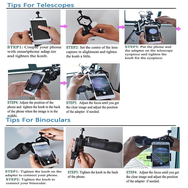 Mira telescópica y adaptador de microscopio para teléfono inteligente, en cámara de vídeo y captador de imagen a distancia