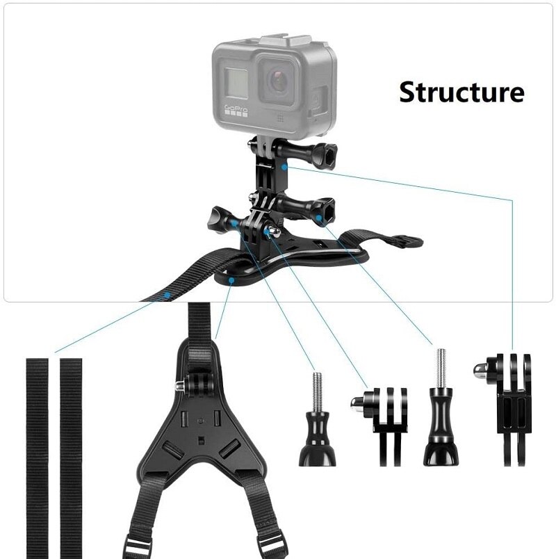 Correa de pecho ajustable para GoPro, arnés de montaje en el pecho para cámara deportiva GoPro HD Hero 9 8 7 6 5 SJCAM Osmo Eken: Color dorado