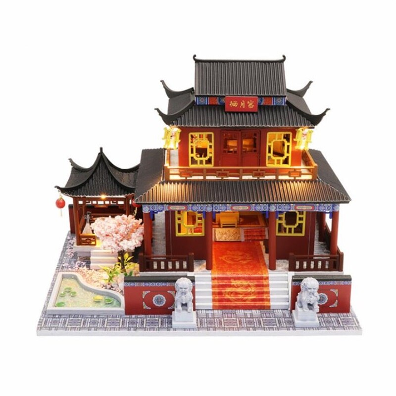 Chinesischen stil serie DIY holz haus handmade Miniatur Möbel Led-leuchten hause hochzeit Geburtstag Weihnachten