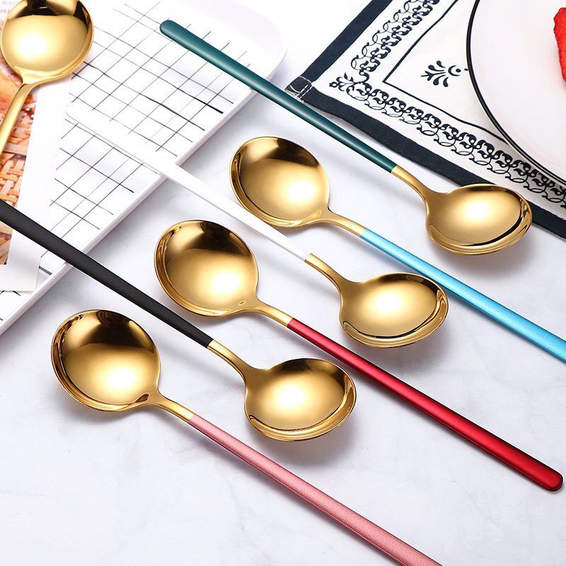 Ensemble de cuillères à thé à Long manche en or, 3 pièces, cuillères à thé en acier inoxydable de alimentaire, pour Dessert, café et crème glacée, accessoires de cuisine