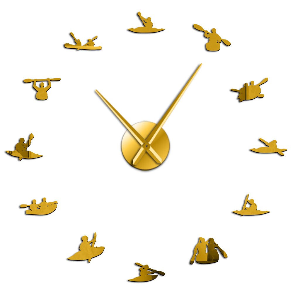 Canoa Rafting deportes acuáticos kayak DIY Reloj de pared grande con efecto espejo Kayakers gigante sin marco reloj de agujas grandes: Gold / 37 Inch
