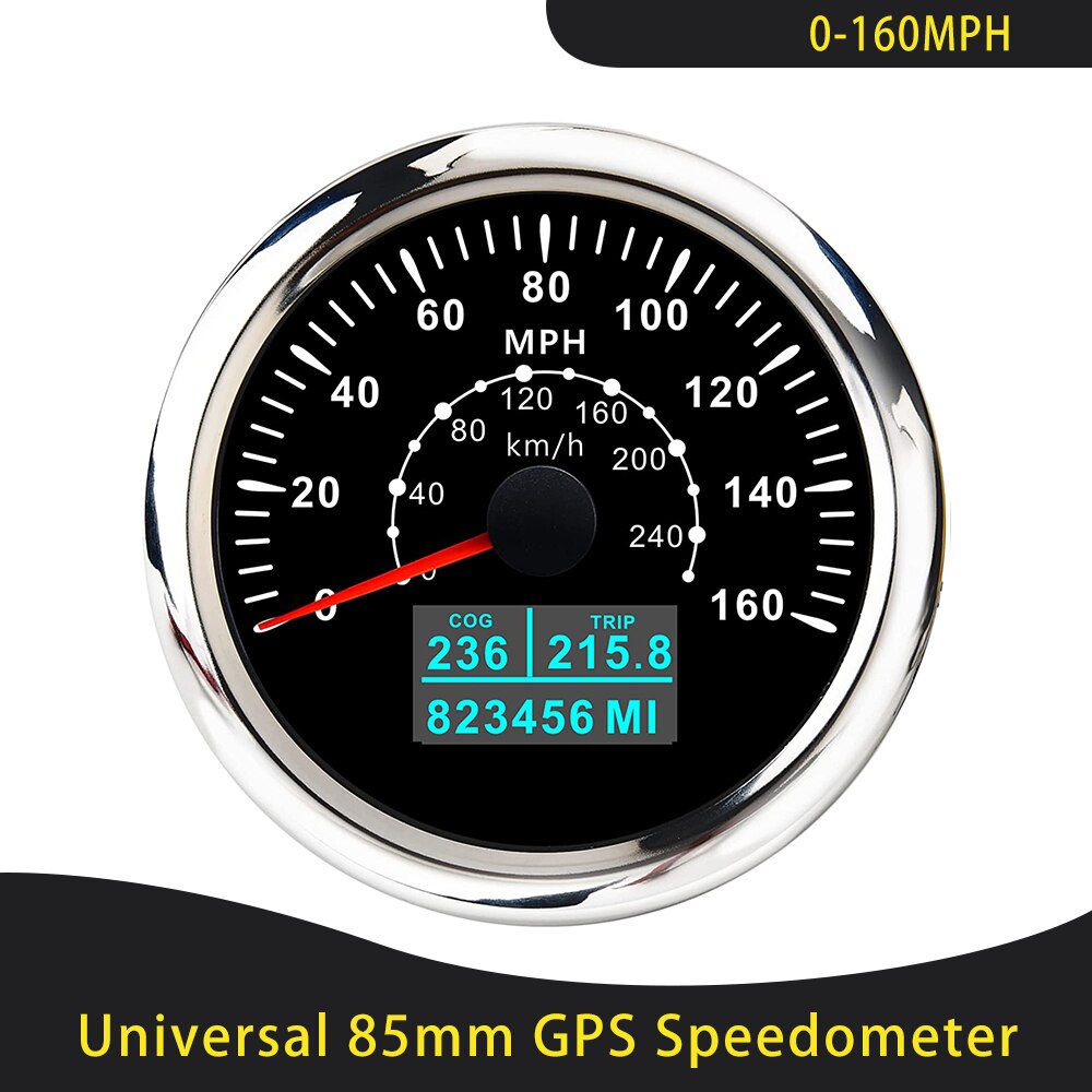Universal 85mm GPS Speedometer 0-30/60Knots 0-60/80/120/160/200 MPH 0-60/120/200 KM/H With 7 Colors Backlight For Car Motorcycle: 160MBS