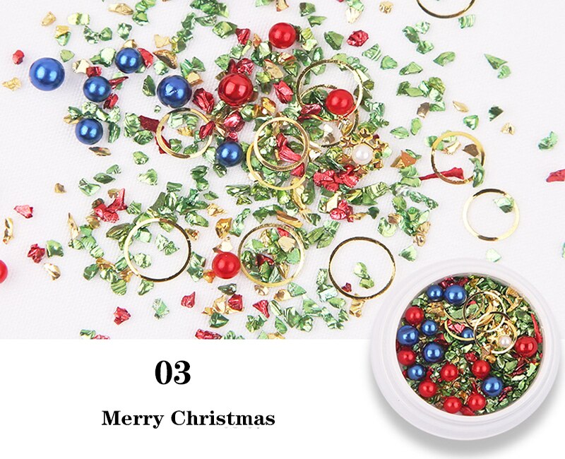 1 Box Xmas Nail Art Decoraties Strass Lichtmetalen Glitter Pailletten Gemengde Kerst Nagels Tips 3D Sieraden Decoratie Decors: 03