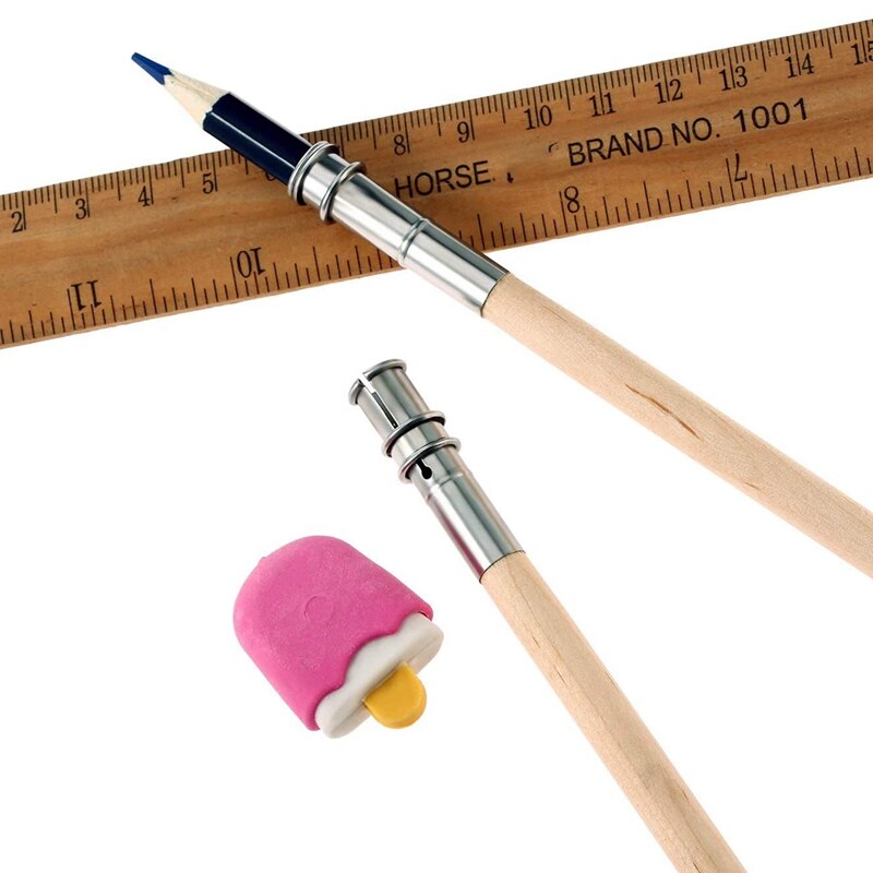 Extensores de madera para lápices, alargador de lápiz artístico, extensión de crayón con mango de aluminio para escuela, suministros de oficina, 12 Uds.