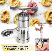 Roestvrij Staal Handmatige Pasta Machine Noodle Maker Pasta Spaghetti Persmachine Huishoudelijke Persmachine Met 5 Drukken Mould