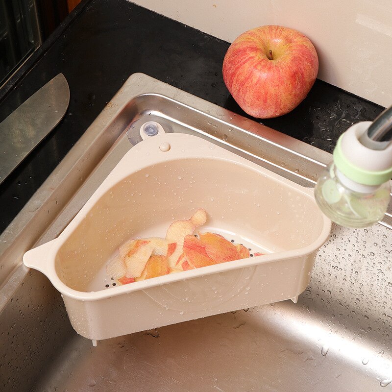 Neue Küche Dreieckige Waschbecken Sieb Ablauf Gemüse Obst Abtropffläche Korb Saugnapf Schwamm Gestell Lagerung ToolSink Filter Regal