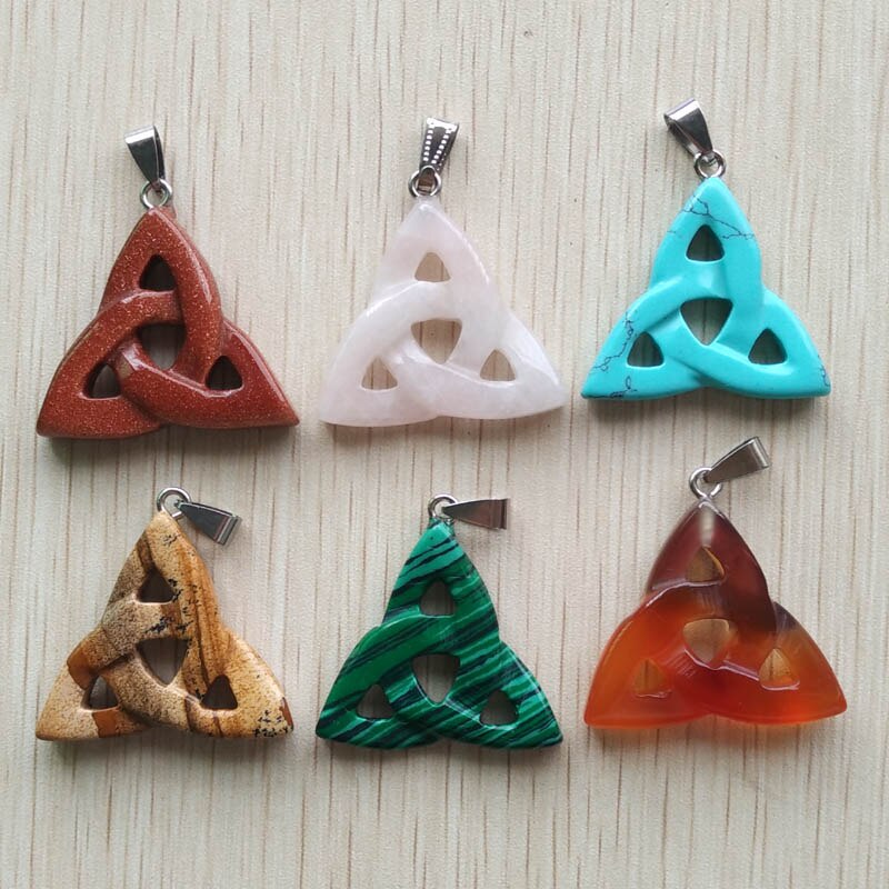 Assortiment de pendentifs en forme de triangle creux mélangés en pierre naturelle de bonne pour la fabrication de bijoux 12 pièces/lot