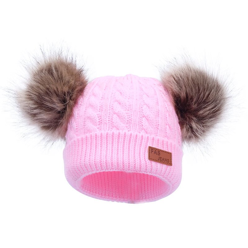 Pompom Fur Baby Knitted Beanie Hats Solid Color Baby Bonnet Hat Child Winter Boy Girl Thicken Warm Cap