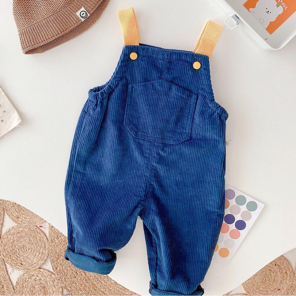 Peuter Jongen Overalls Effen Kleur Corduroy Lente Herfst Kids Broek Casual Kinderen Uitloper Kleding: Blauw / 3T